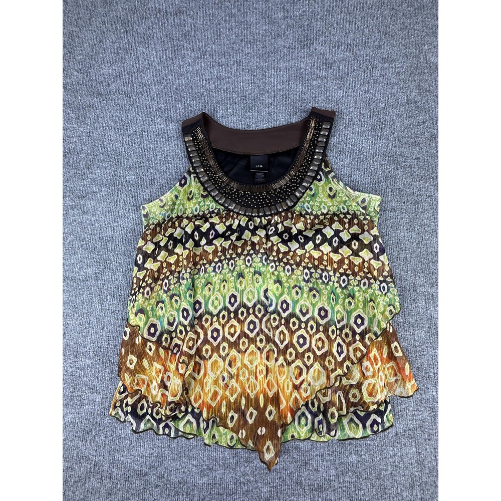 J.t.b. Tank Top Womens Medium Multicolor Beaded Geometric Chiffon Sleeveless